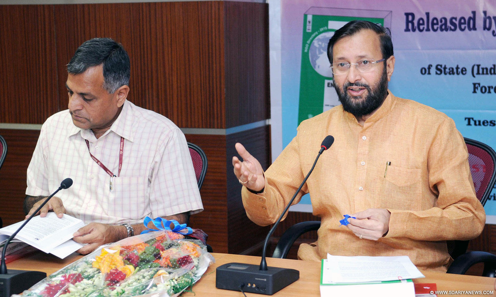 The Minister of State for Environment, Forest and Climate Change (Independent Charge), Shri Prakash Javadekar addressing after releasing the NGO Directory, in New Delhi on October 06, 2015. The Secretary, Ministry of Environment, Forest and Climate Change, Shri Ashok Lavasa is also seen.