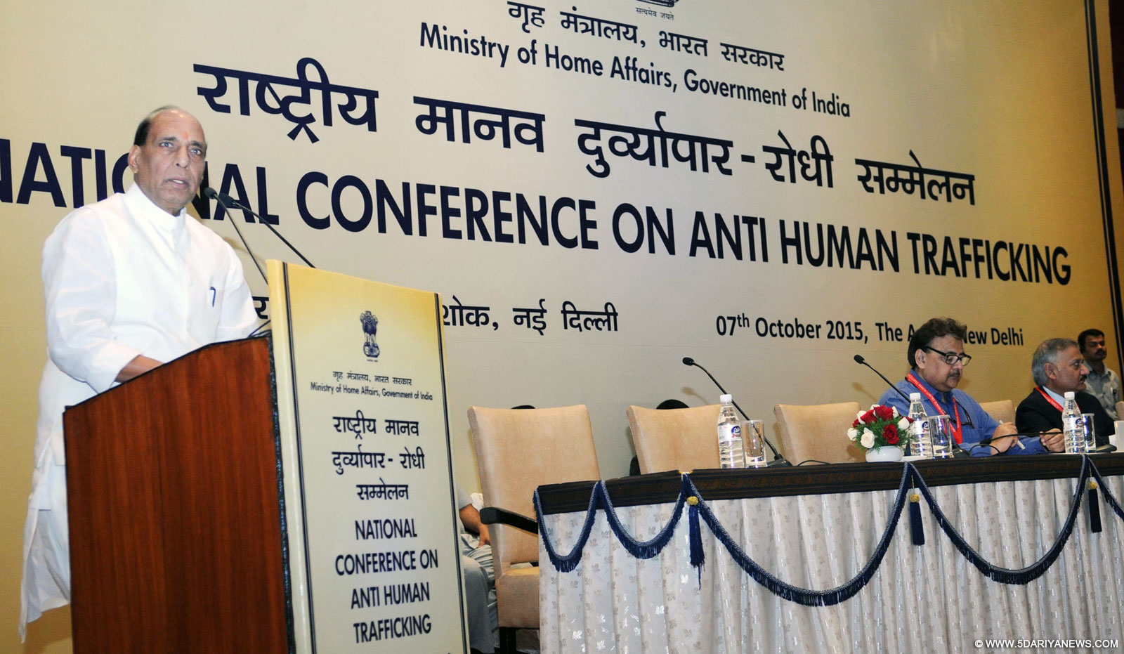 Union Home Minister Rajnath Singh lighting the lamp to inaugurate the National Conference on Anti Human Trafficking, in New Delhi on October 07, 2015. The Director, CBI, Anil Kumar Sinha is also seen. 