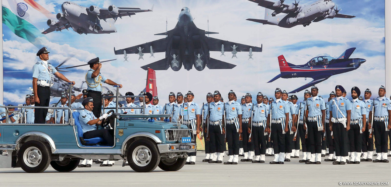 The Chief of the Air Staff, Air Chief Marshal Arup Raha reviewing the parade during Air Force Day Parade, at Air Force Station Hindan, in Ghaziabad on October 08, 2015