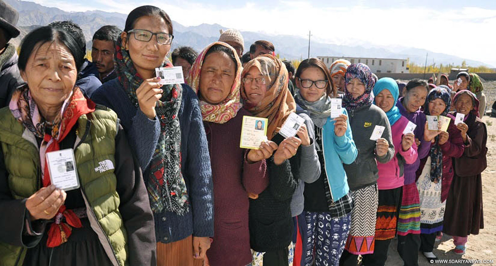People queue-up to cast their votes during the fifth Ladakh Autonomous Hill Development Council (AHDC) elections in Leh on Oct 17, 2015. 