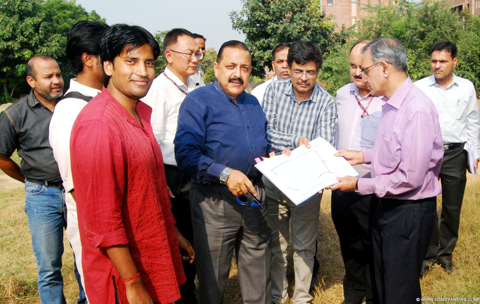 Dr. Jitendra Singh visiting the proposed site of Northeast students’ hostel in JNU campus, New Delhi on October 19, 2015. The Vice Chancellor, Jawaharlal Nehru University (JNU), Prof. S.K. Sopory, the Secretary, DoNER, Shri Ameising Luikham and other senior officials are also seen.