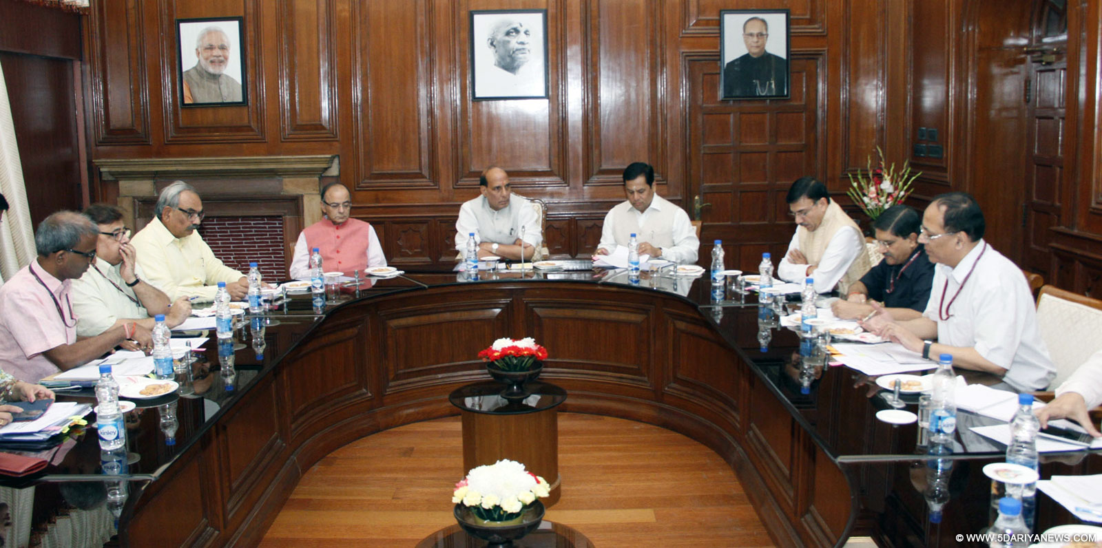 Union Home Minister Rajnath Singh presides over a meeting to review preparations for the Rashtriya Ekta Diwas (National Unity Day), in New Delhi on Oct 23, 2015. Also seen Union Minister for Finance, Corporate Affairs and Information and Broadcasting Arun Jaitley, Union Minister of State for Youth Affairs and Sports (Independent Charge) Sarbananda Sonowal and others. 