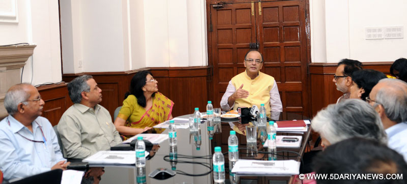Arun Jaitley addressing after inaugurating the PAN Camps and launch E-Sahyog through video conferencing from Office Chamber of Chairperson CBDT, in North block, New Delhi on October 27, 2015.