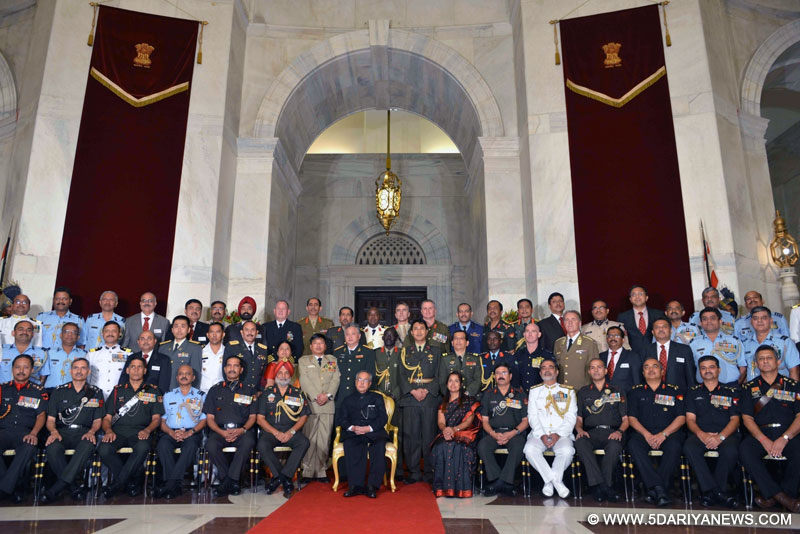 President Pranab Mukherjee with the members of NDC course and faculty of National Defence College, at Rashtrapati Bhavan, in New Delhi, on Nov 4, 2015. 