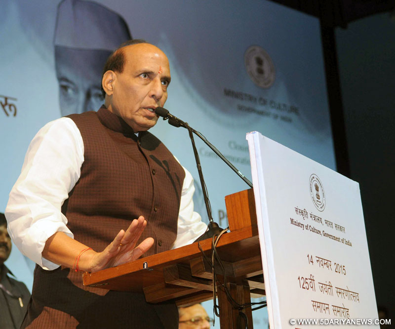 The Union Home Minister, Shri Rajnath Singh addressing at the closing ceremony of the commemoration of 125th Birth Anniversary of the former Prime Minister, Pandit Jawaharlal Nehru, in New Delhi on November 14, 2015.