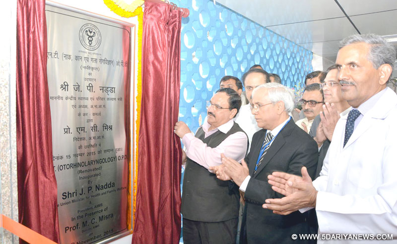 The Union Minister for Health & Family Welfare, Shri J.P. Nadda inaugurating the ENT OPD, at AIIMS, in New Delhi on November 15, 2015.