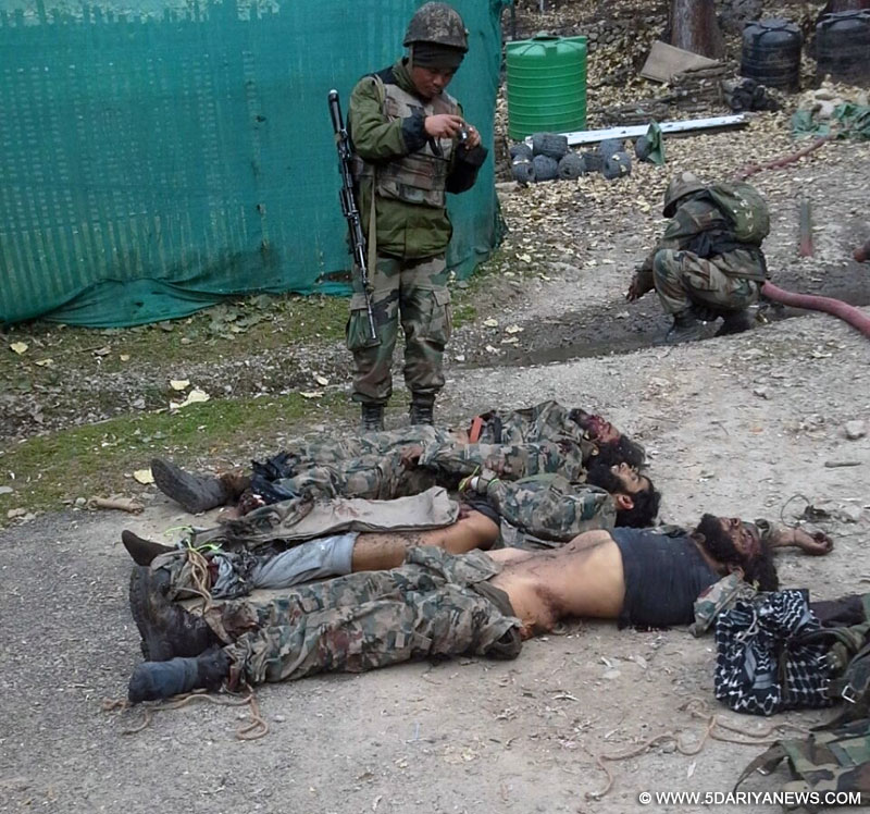 The bodies of the militants killed in an encounter in the outer cordon at Tangdhar sector of Kupwara on Nov 25, 2015. 