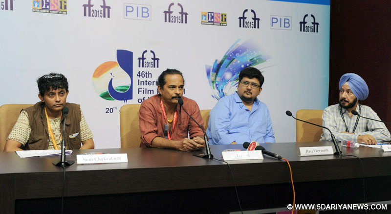 The Directors, Jayaraj, Hari Viswanath and Som Chakraborti at a press conference, during the 46th International Film Festival of India (IFFI-2015), in Panaji, Goa on November 27, 2015.