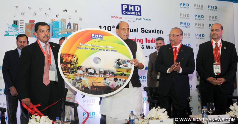 The Union Home Minister, Shri Rajnath Singh launching the PHD’s Audio-Visual film, at the inauguration of the 110th Annual Session of the PHD Chamber and PHD Annual Awards for Excellence – 2015 function, in New Delhi on November 28, 2015.