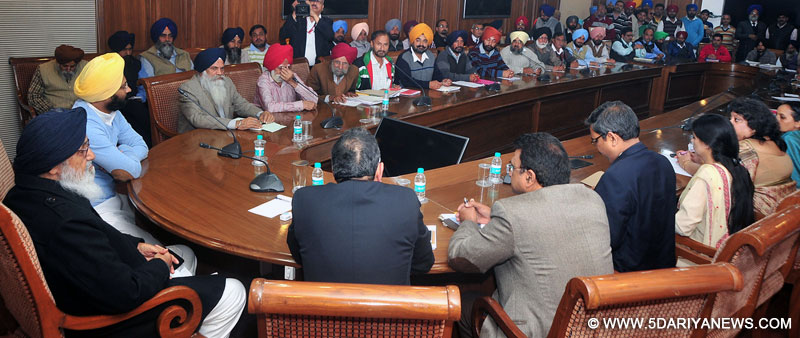 Punjab Chief Minister Mr. Parkash Singh Badal during a meeting with the representatives of various associations of governments, boards and corporations at Punjab Bhawan, Chandigarh on Saturday .