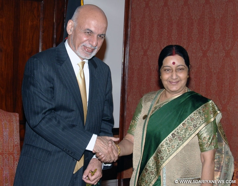 External Affairs Minister Sushma Swaraj calls on President Mohammad Ashraf Ghani of Afghanistan during her two-day visit to Pakistan on Dec 9, 2015. 