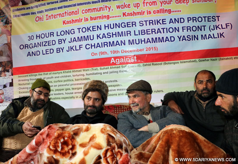 JKLF chairman Muhammad Yasin Malik goes on a 30-hour long hunger strike on the eve of International Human Rights Day in Srinagar, on Dec 9, 2015.