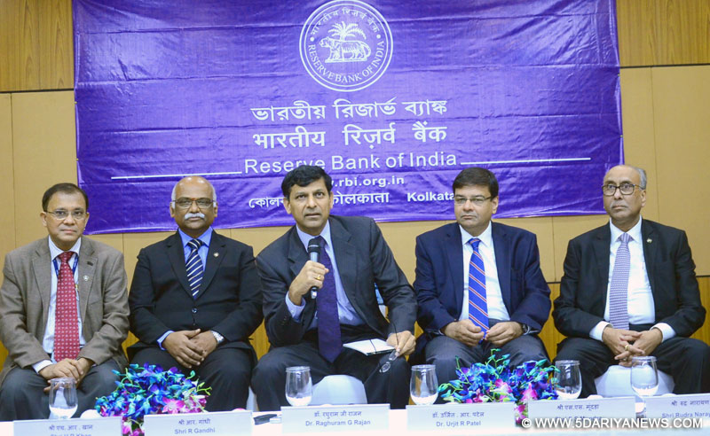 The Governor of Reserve Bank of India, Dr. Raghuram G. Rajan along with the Deputy Governors, addressing a press conference after the RBI Central Board meeting, in Kolkata on December 11, 2015.