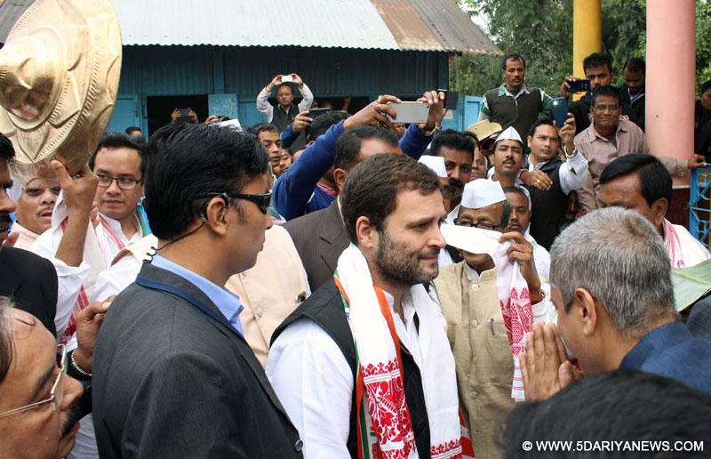 Congress Vice President Rahul Gandhi participates in a march at Barpeta of Assam on Dec 12, 2015