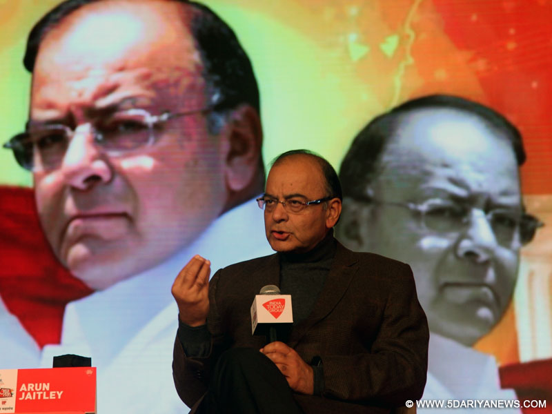 New Delhi: Union Minister for Finance, Corporate Affairs, and Information and Broadcasting Arun Jaitley addresses at Agenda 15 organised by Aaj Tak in New Delhi, on Dec 12, 2015.