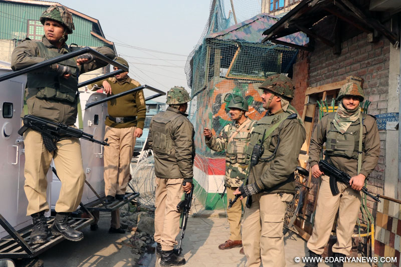 Security beefed-up in Srinagar after separatist guerrillas hurled a grenade at a paramilitary bunker in the city on Dec 17, 2015.