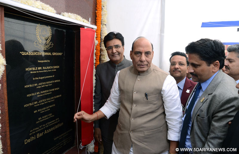 The Union Home Minister, Rajnath Singh inaugurating the Quasquicentennial ground on the occasion of 125th Anniversary of Delhi Bar Association, in New Delhi on December 18, 2015.