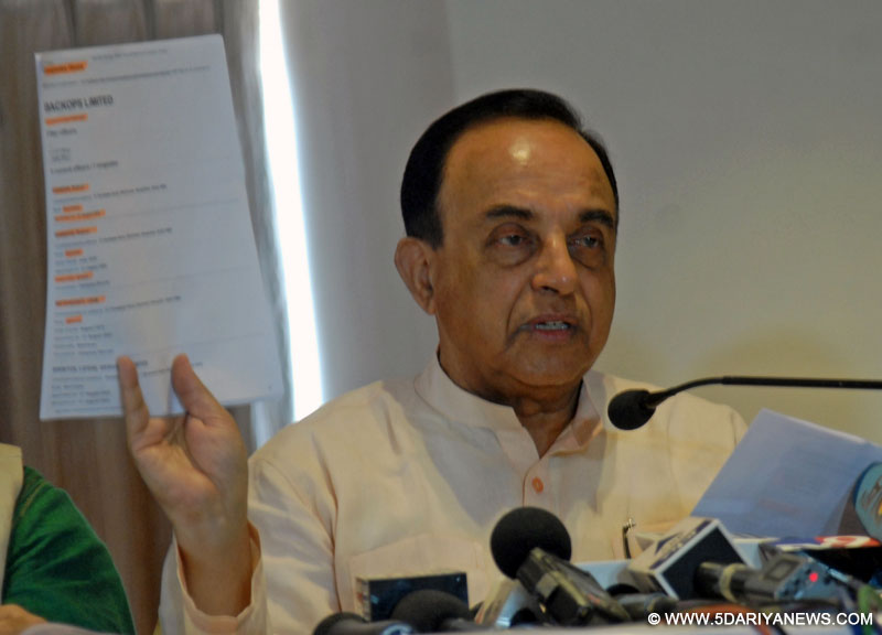  BJP leader Subramanian Swamy addresses a press conference in Ahmedabad, on Nov 19, 2015. 