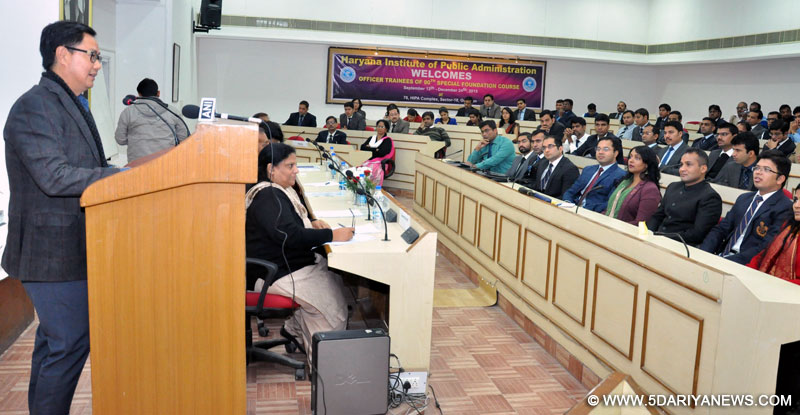 The Minister of State for Home Affairs, Shri Kiren Rijiju addressing the valedictory function of the 90th Special Foundation course for the IPS officers at the Haryana Institute of Public Administration (HIPA), in Gurgaon on December 24, 2015. 