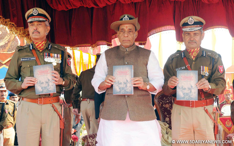 The Union Home Minister, Shri Rajnath Singh releasing a book titled “Human Trafficking” at the 52nd anniversary parade of Sashastra Seema Bal, in New Delhi on December 24, 2015. 