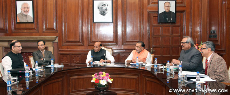 The Union Home Minister, Shri Rajnath Singh chairing a High Level Committee (HLC) meeting for Central Assistance to States affected by drought, in New Delhi on December 29, 2015. The Union Minister for Agriculture and Farmers Welfare, Shri Radha Mohan Singh, the Minister of State for Finance, Shri Jayant Sinha, the Vice Chairman NITI Aayog, Shri Arvind Panagariya, the Union Home Secretary, Shri Rajiv Mehrishi and the Additional Secretary, Department of Agriculture, Cooperation & Farmers Welfare,