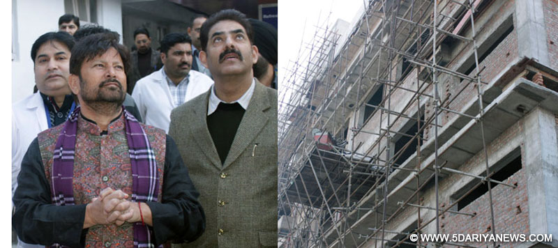 Lal Singh inspects construction work of maternity hospital, Gandhi Nagar