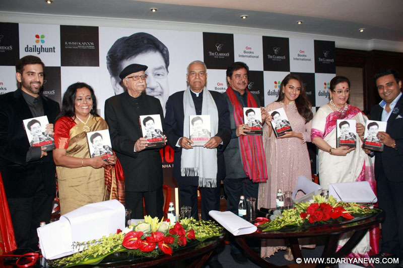 BJP veterans L K Advani and Yashwant Sinha with actress Sonakshi Sinha and others at launch of actor turned politician Shatrughan Sinha