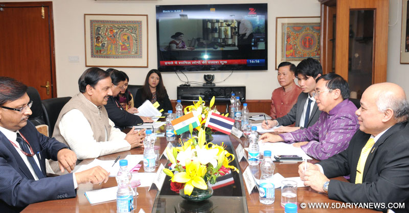 The Minister of Culture, Kingdom of Thailand, Mr. Vira Rajpoj Chanarat along with a delegation meeting the Minister of State for Culture (Independent Charge), Tourism (Independent Charge) and Civil Aviation, Dr. Mahesh Sharma, in New Delhi on January 07, 2016.