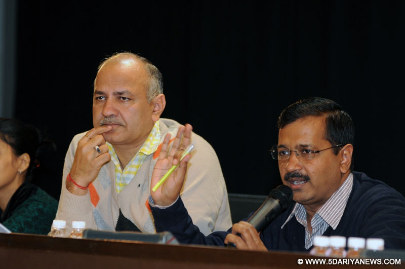 Delhi Chief Minister Arvind Kejriwal and Deputy Chief Minister Manish Sisodia during an interaction with the parents of students seeking admissions in private schools in New Delhi, on Jan 10, 2016.