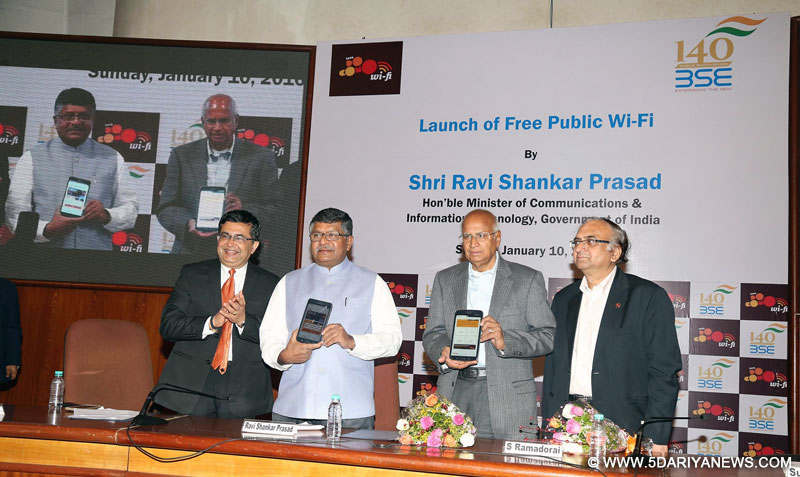 The Union Minister for Communications & Information Technology, Shri Ravi Shankar Prasad launching the high-speed public Wi-Fi services at the BSE ( Bombay Stock Exchange), in Mumbai on January 10, 2016.