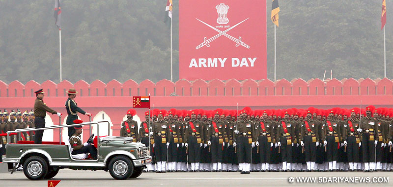 The Chief of Army Staff, General Dalbir Singh reviewing the parade, on the occasion of 68th Army Day, in New Delhi on January 15, 2016