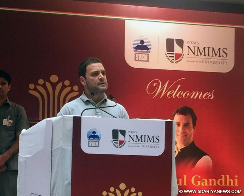 Congress vice president Rahul Gandhi addresses management students of Narsee Monjee Institute of Management Studies (NMIMS) in Mumbai, on Jan 16, 2016. 