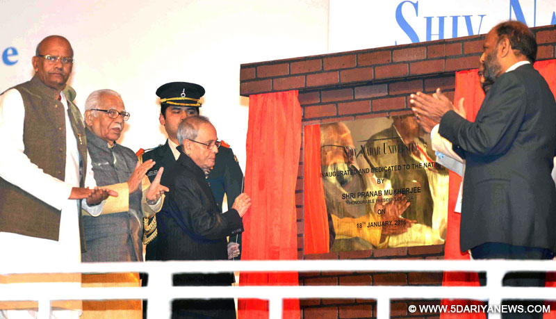 The President, Pranab Mukherjee dedicating to the Nation Shiv Nadar University, at Dadri, Gautam Buddha Nagar, in Uttar Pradesh on January 18, 2016. The Governor of Uttar Pradesh, Shri Ram Naik is also seen.