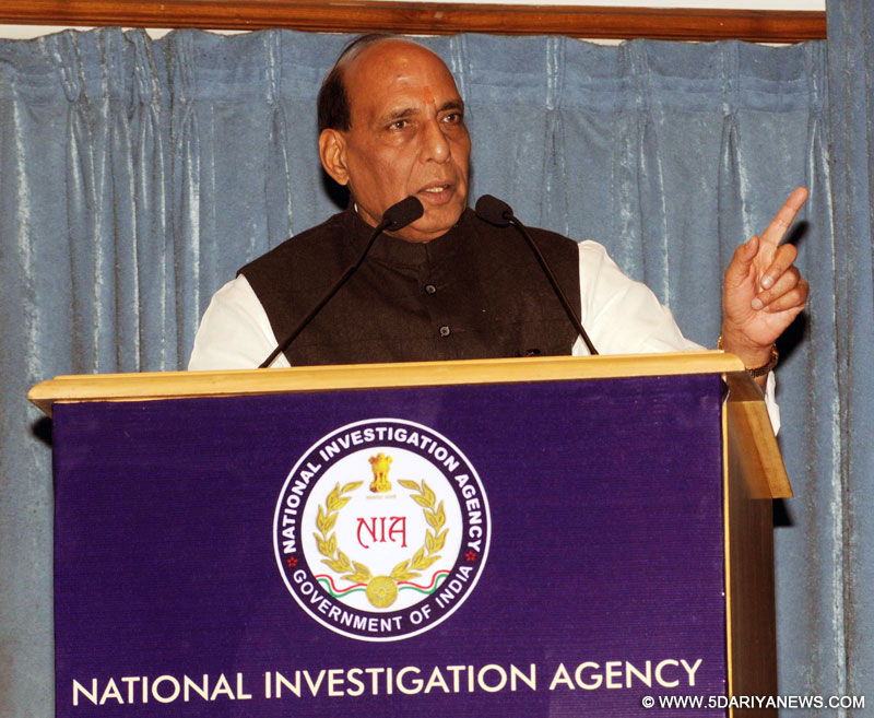 The Union Home Minister, Rajnath Singh addressing at the National Investigation Agency (NIA) Day, in New Delhi on January 19, 2016. 