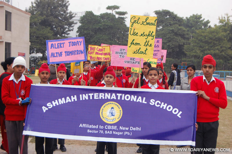 Students of Ashmah International school conduct rally on traffic awareness week