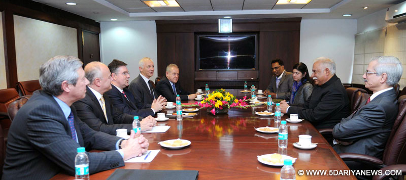 A delegation from France meeting the Union Minister for Civil Aviation, Shri Ashok Gajapathi Raju Pusapati, in New Delhi on January 25, 2016. The Secretary, Ministry of Civil Aviation, Shri R.N. Choubey is also seen.