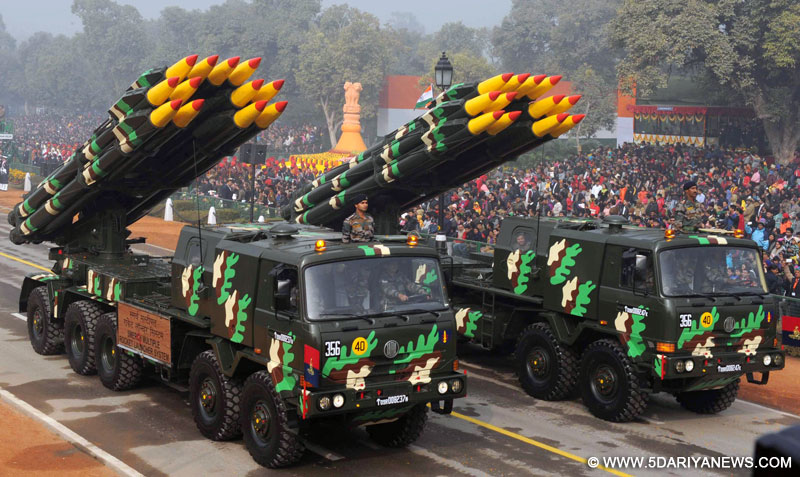 Smerch Multiple Rocket Launcher System passes through the Rajpath, on the occasion of the 67th Republic Day Parade 2016, in New Delhi on January 26, 2016.