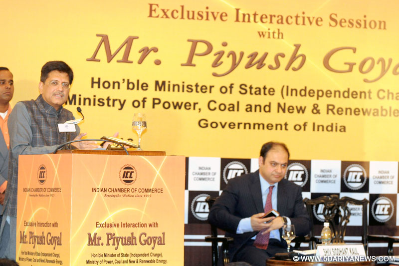 The Minister of State (Independent Charge) for Power, Coal and New and Renewable Energy, Shri Piyush Goyal addressing at an Interactive Session, organised by the Indian Chamber of Commerce, in Kolkata on January 28, 2016.
