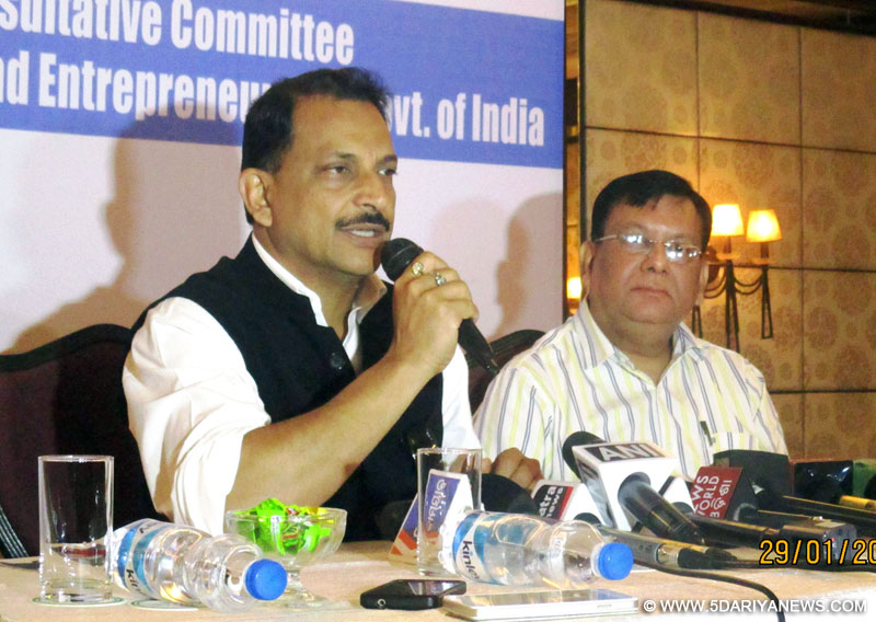 The Minister of State for Skill Development & Entrepreneurship (Independent Charge) and Parliamentary Affairs, Shri Rajiv Pratap Rudy addressing the media persons on the occasion of 3rd Parliamentary Consultative Committee for Ministry of Skill Development and Entrepreneurship, at Bhubaneswar, in Odisha on January 29, 2016.