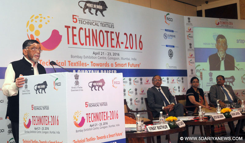 The Minister of State for Textiles (Independent Charge), Shri Santosh Kumar Gangwar addressing at the Curtain Raiser event of Technotex 2016 “Technical Textiles – Towards a Smart Future”, in New Delhi on January 29, 2016.