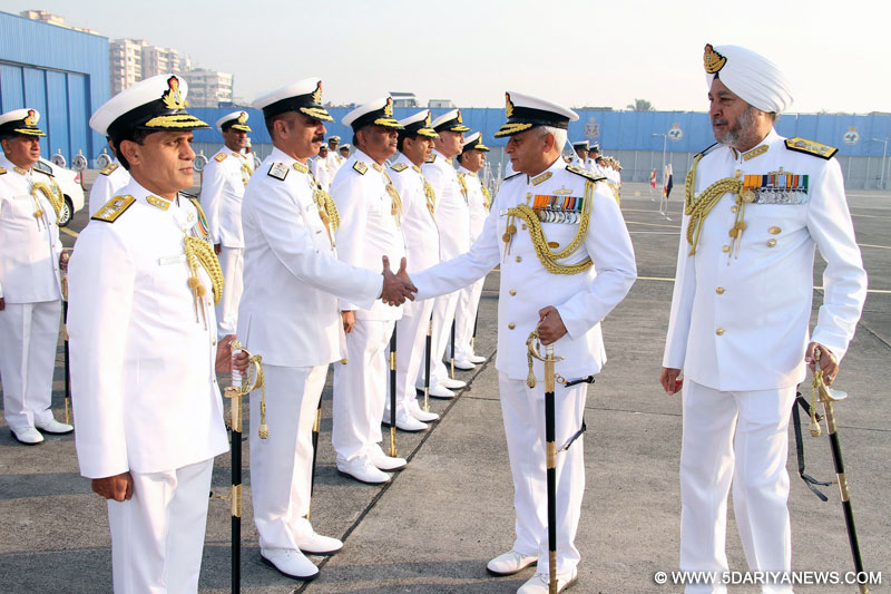 The Vice Admiral, Sunil Lanba meeting the Flag Officers of Western Naval Command, in Mumbai on January 31, 2016.