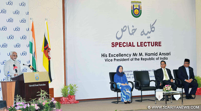 The Vice President, M. Hamid Ansari addressing the University of Brunei Darussalam, in Brunei on February 03, 2016.