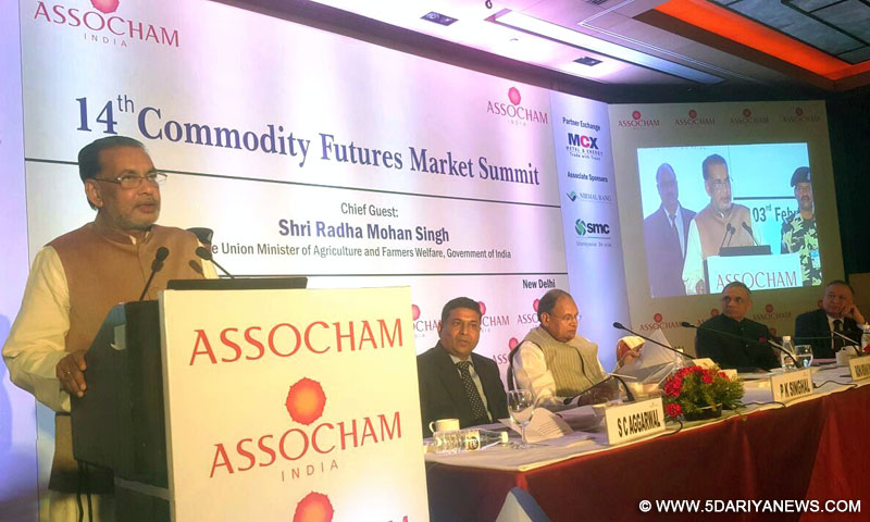The Union Minister for Agriculture and Farmers Welfare, Shri Radha Mohan Singh addressing at the eve of inauguration of the 14th Commodity Future Summit, organised by the ASSOCHAM, in New Delhi on February 03, 2016. 