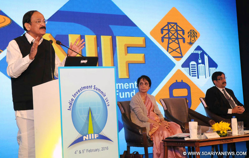 The Union Minister for Urban Development, Housing and Urban Poverty Alleviation and Parliamentary Affairs, Shri M. Venkaiah Naidu addressing the India Investment Summit 2016, in New Delhi on February 04, 2016.