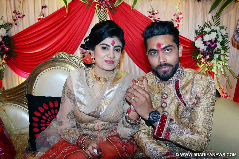 Indian cricketer Ravindra Jadeja get engaged to Rivaba Solanki, daughter of a city-based businessman during their engagement ceremony in Rajkot on Feb 5, 2016.