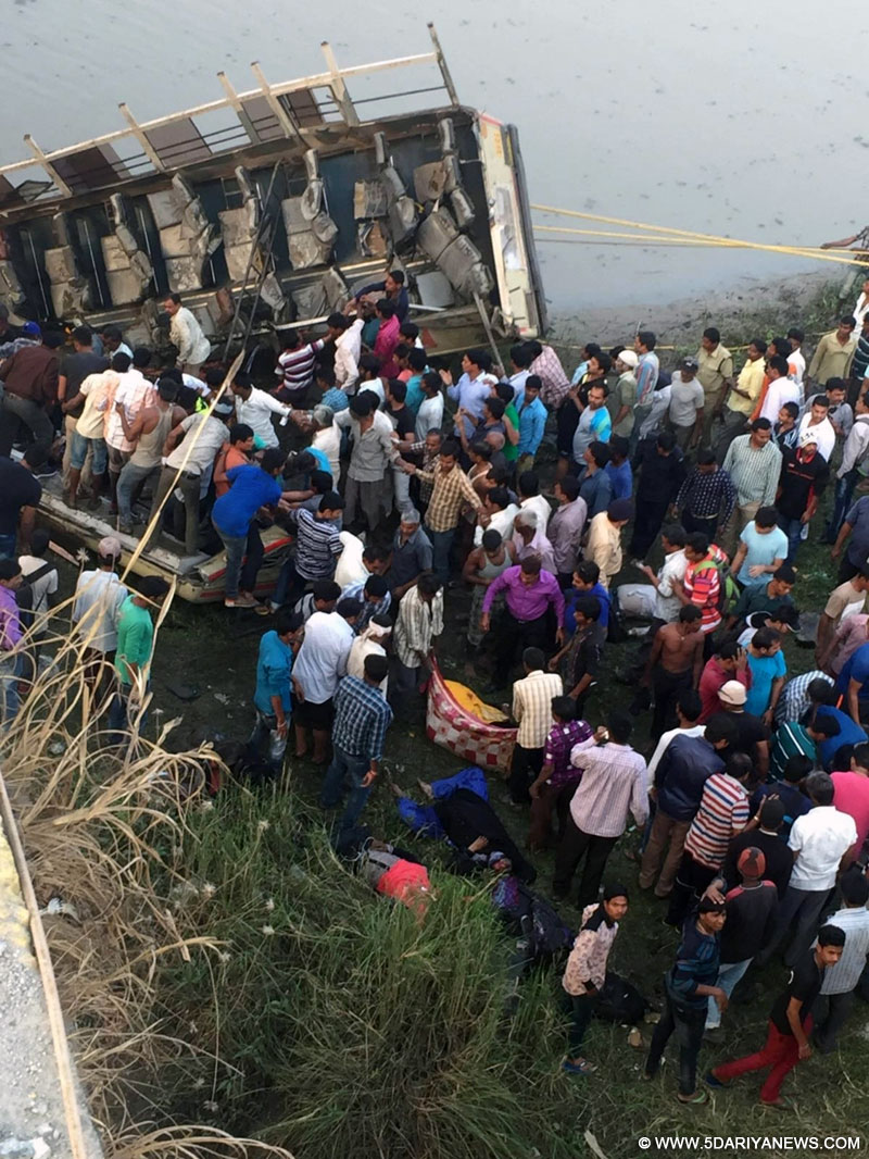 Rescue operations underway as a Gujarat State Road Transport Corporation (GSRTC) bus fell off from a river bridge in South Gujarat