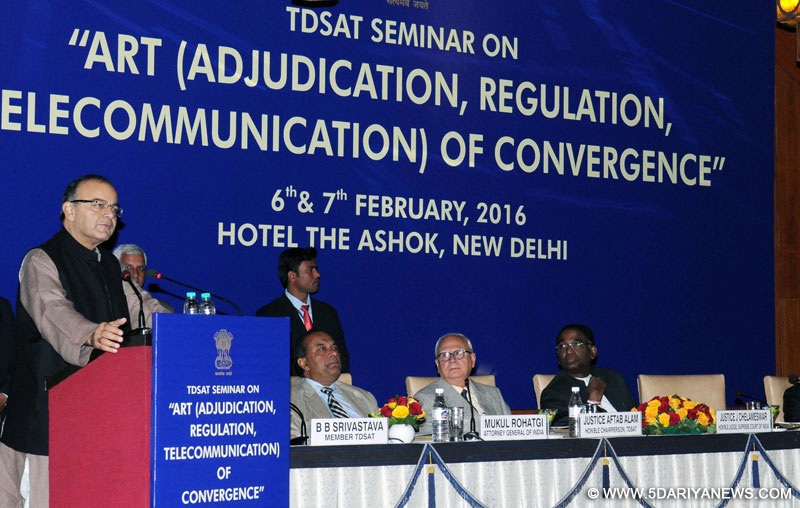The Union Minister for Finance, Corporate Affairs and Information & Broadcasting, Shri Arun Jaitley addressing at the inauguration of the Seminar on Telecom and Broadcasting theme – “ART (Adjudication, Regulation, Telecommunication) of Convergence”, in New Delhi on February 06, 2016.