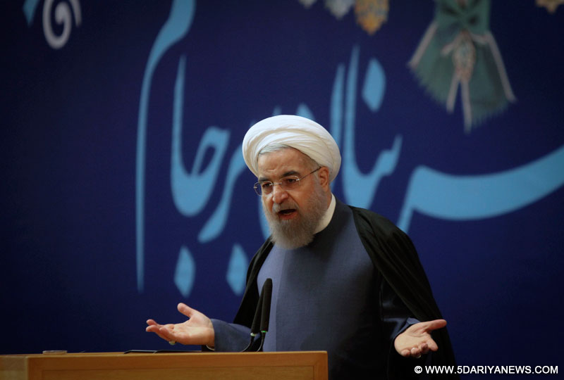 Iranian President Hassan Rouhani delivers a speech at a honor medal awarding ceremony in Tehran, Iran, on Feb. 8, 2016. 