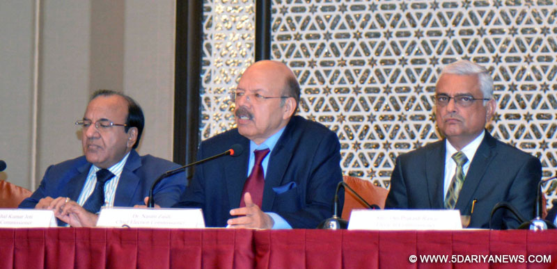 Chennai: Chief Election Commissioner, Dr. Nasim Zaidi addresses a press conference, in Chennai, on Feb 11, 2016. Also seen the Election Commissioners A K Joti and O P Rawat. 