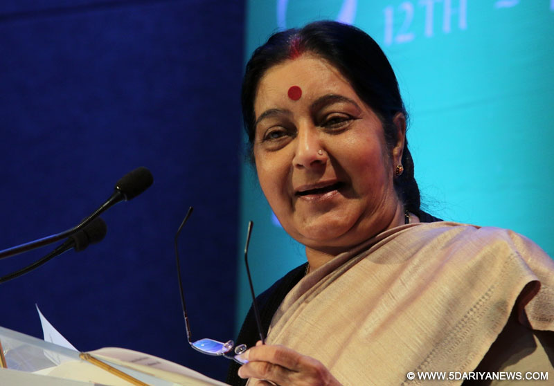 External Affairs Minister Sushma Swaraj during the inauguration of International Roma Conference at New Delhi on Feb. 12, 2016.